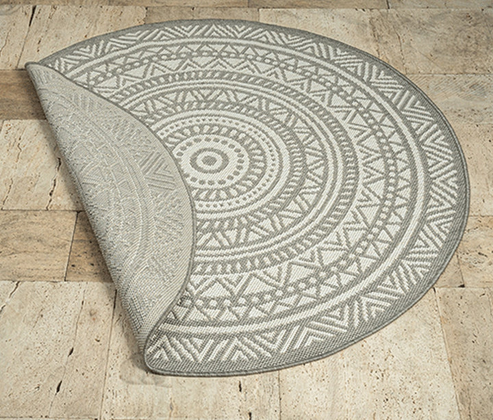 Teppich Grau Orientalisch rund Polypropylen Wohnzimmer Schlafzimmer Flur Boho BORNO_