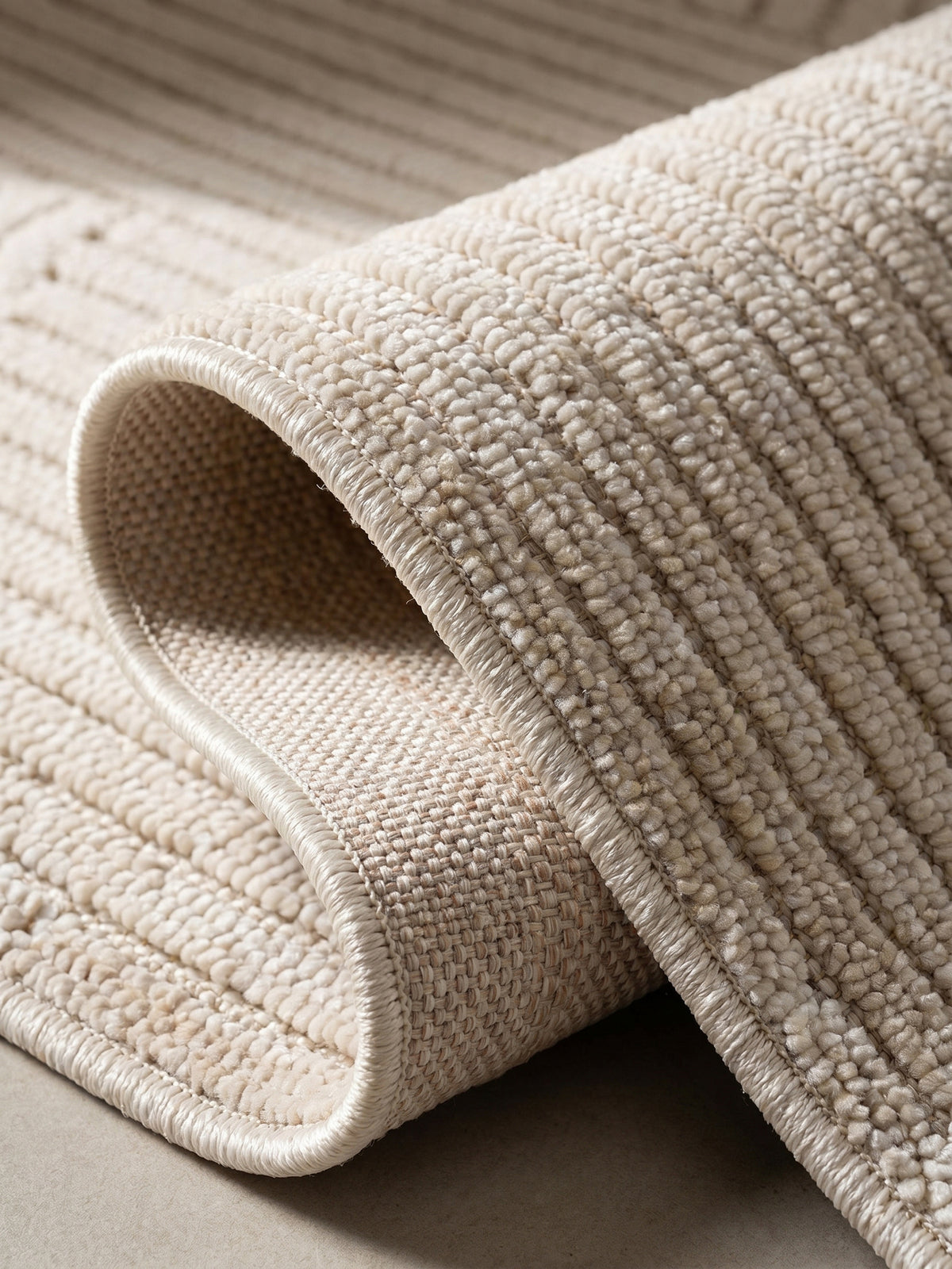 Teppich Creme Läufer Kante Rückseite_