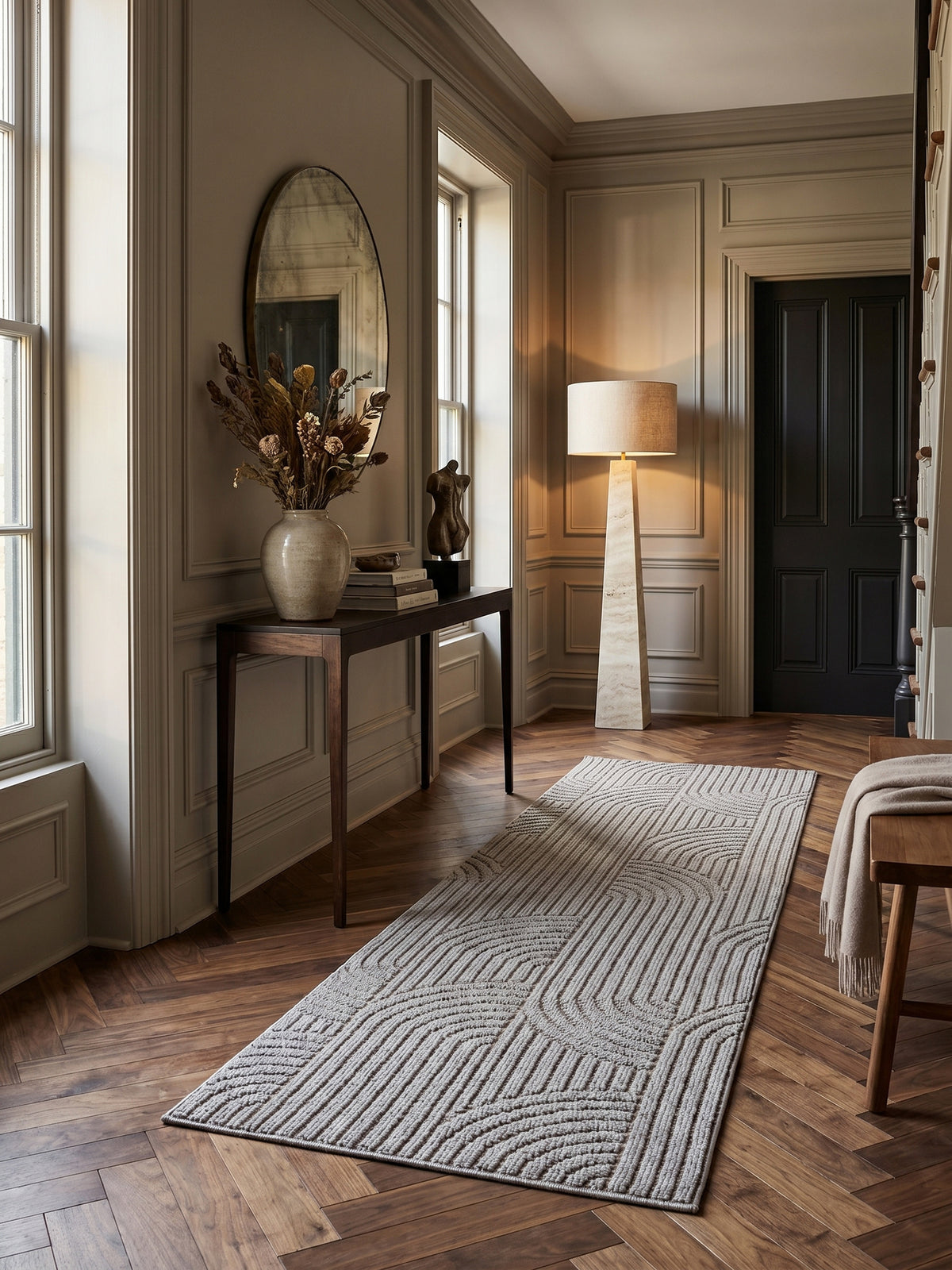 Teppich Silber Läufer im Wohnzimmer Einrichtungsidee_
