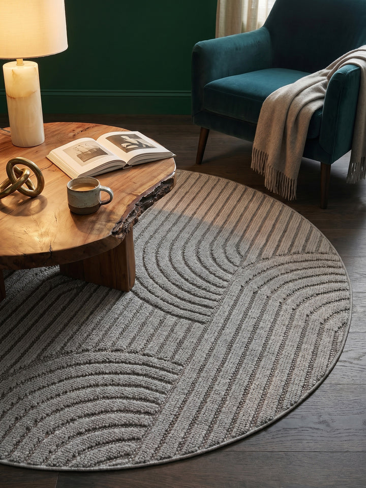 Teppich Silber rund Wohnidee gemütlich_