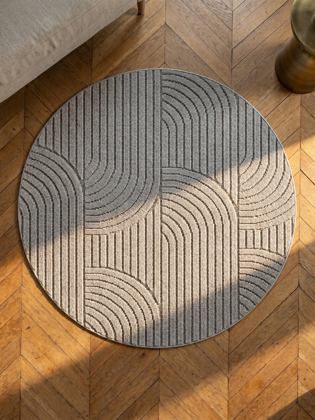 Teppich Silber rund Muster Draufsicht_