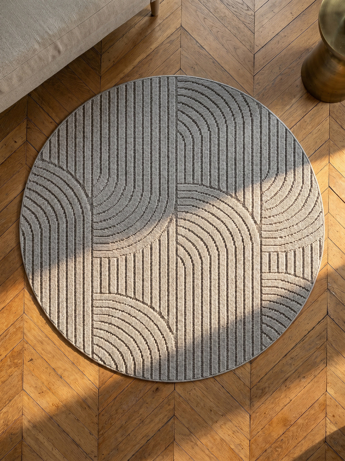 Teppich Silber rund Muster Draufsicht_