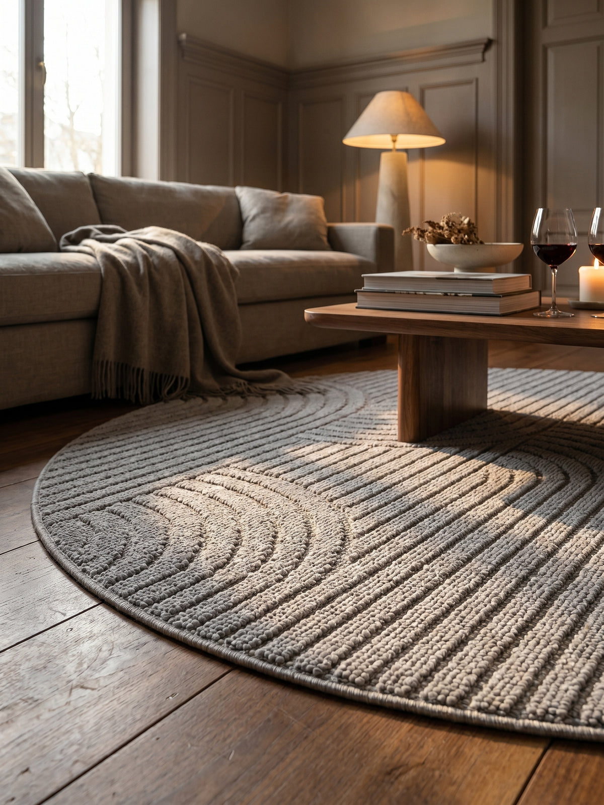 Teppich Silber rund Textur Nahaufnahme Detail_