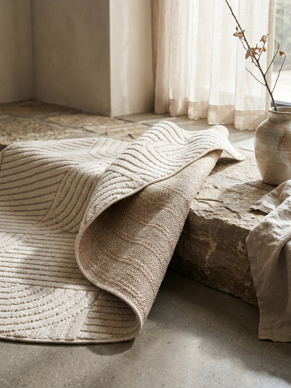 Teppich Creme rund Wohnaccessoire Deko_