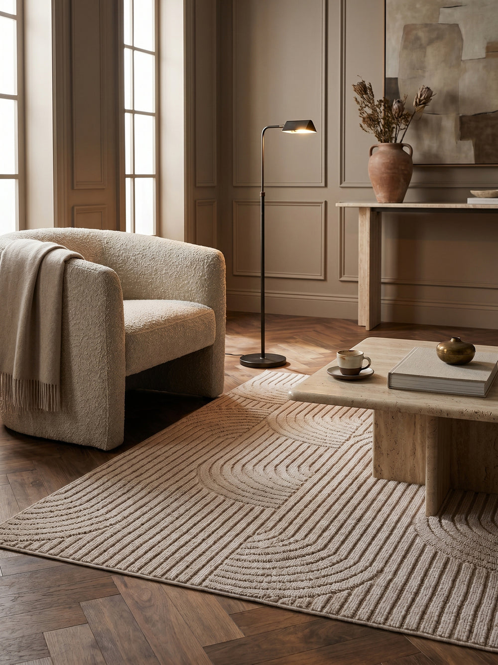 Teppich Beige rechteckig Wohnidee gemütlich_