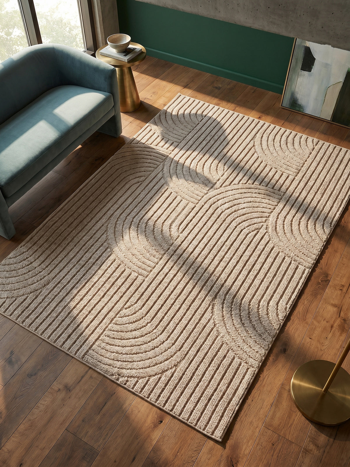 Teppich Beige rechteckig Muster Draufsicht_