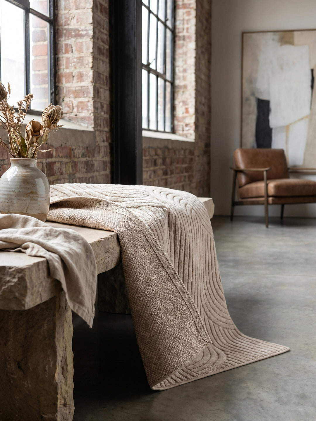 Teppich Beige rechteckig Wohnaccessoire Deko_