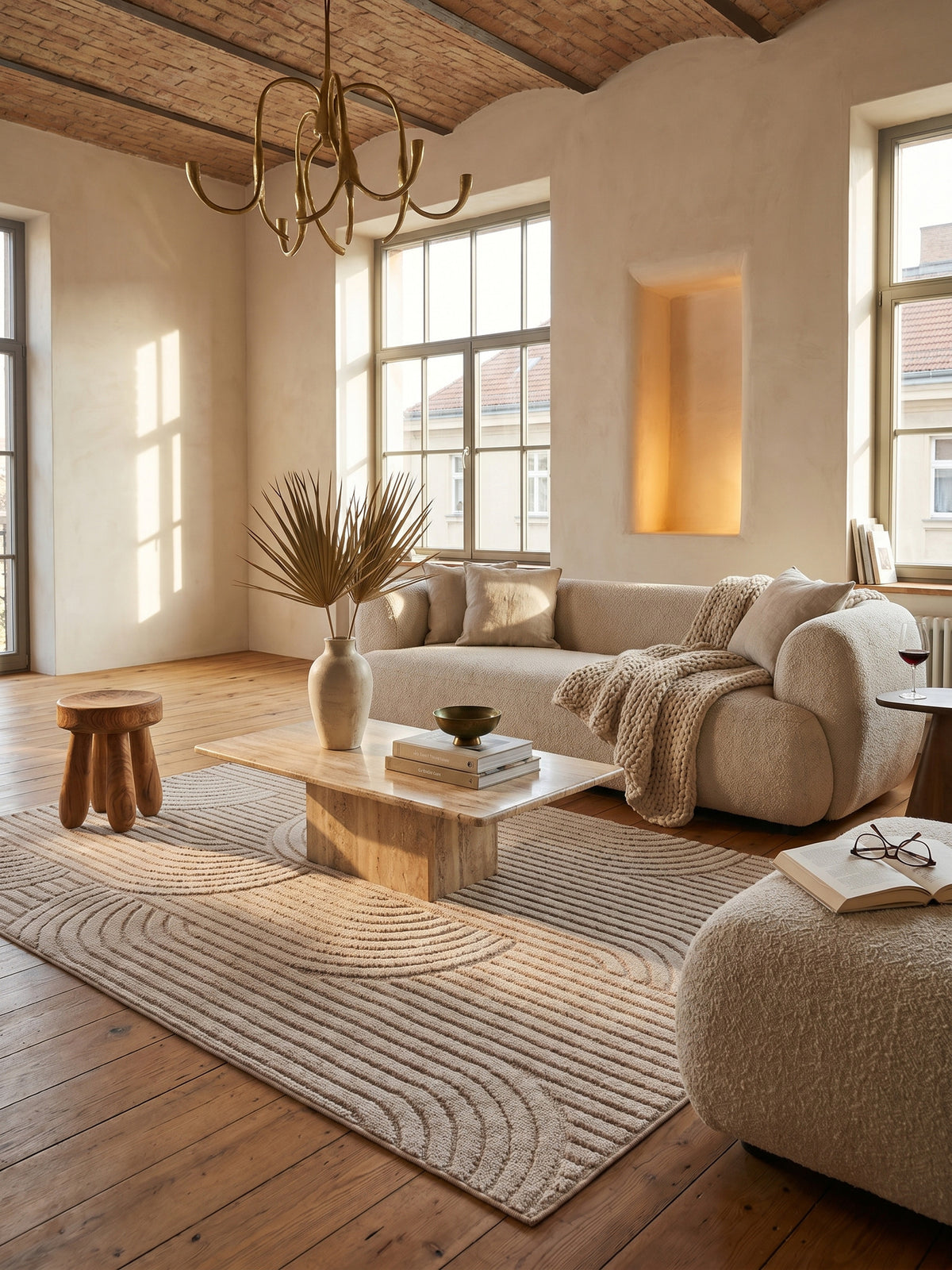 Teppich Beige rechteckig im Wohnzimmer