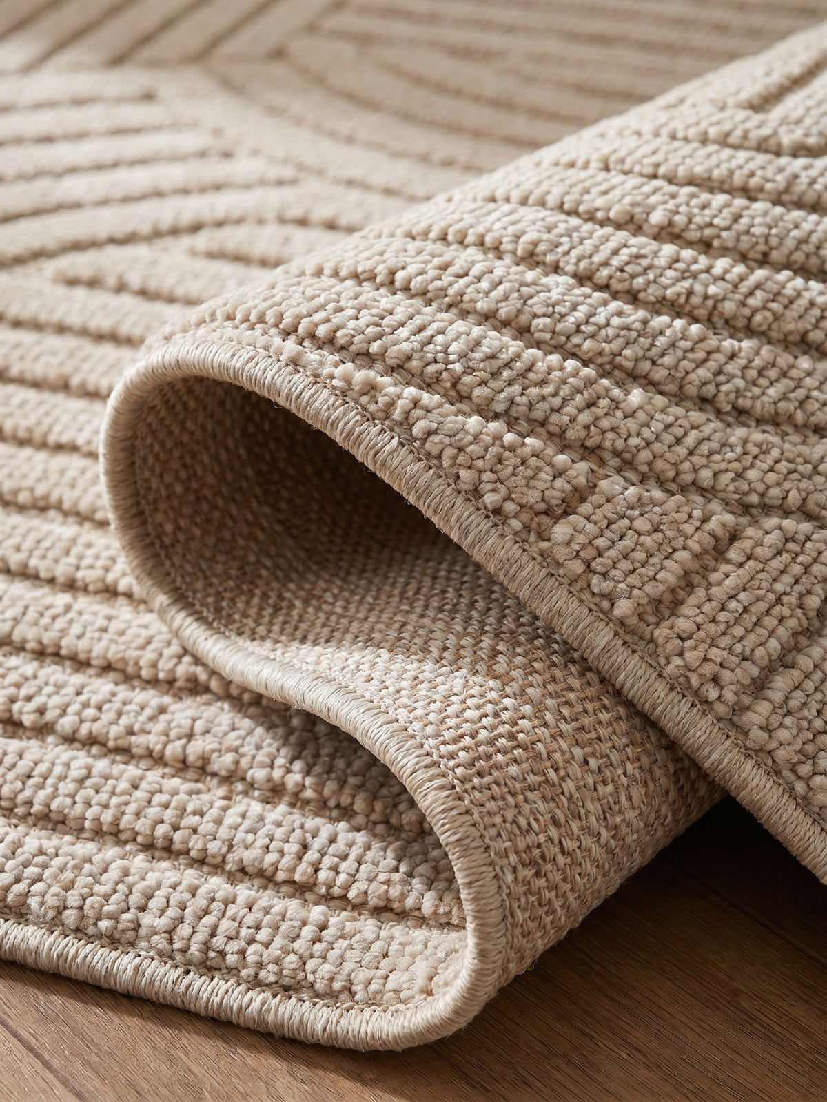 Teppich Beige rechteckig Kante Rückseite_