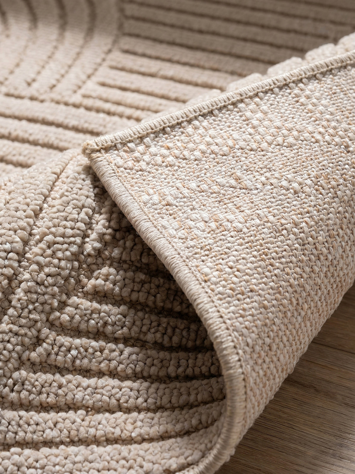 Teppich Beige Läufer Kante Rückseite_