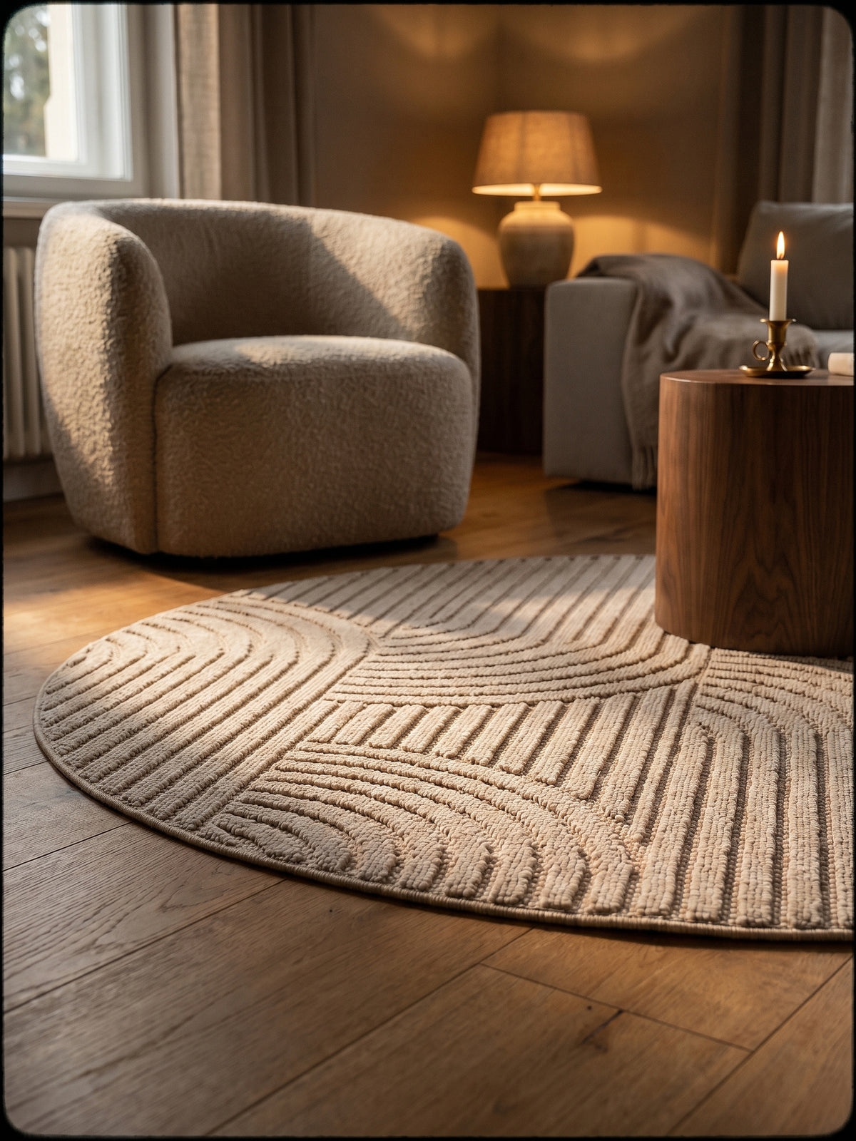 Teppich Beige rund Textur Nahaufnahme Detail_