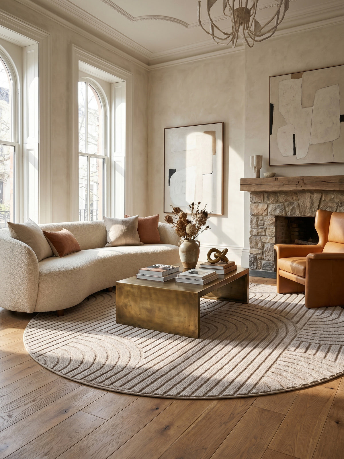 Teppich Beige rund Florhöhe Profil_