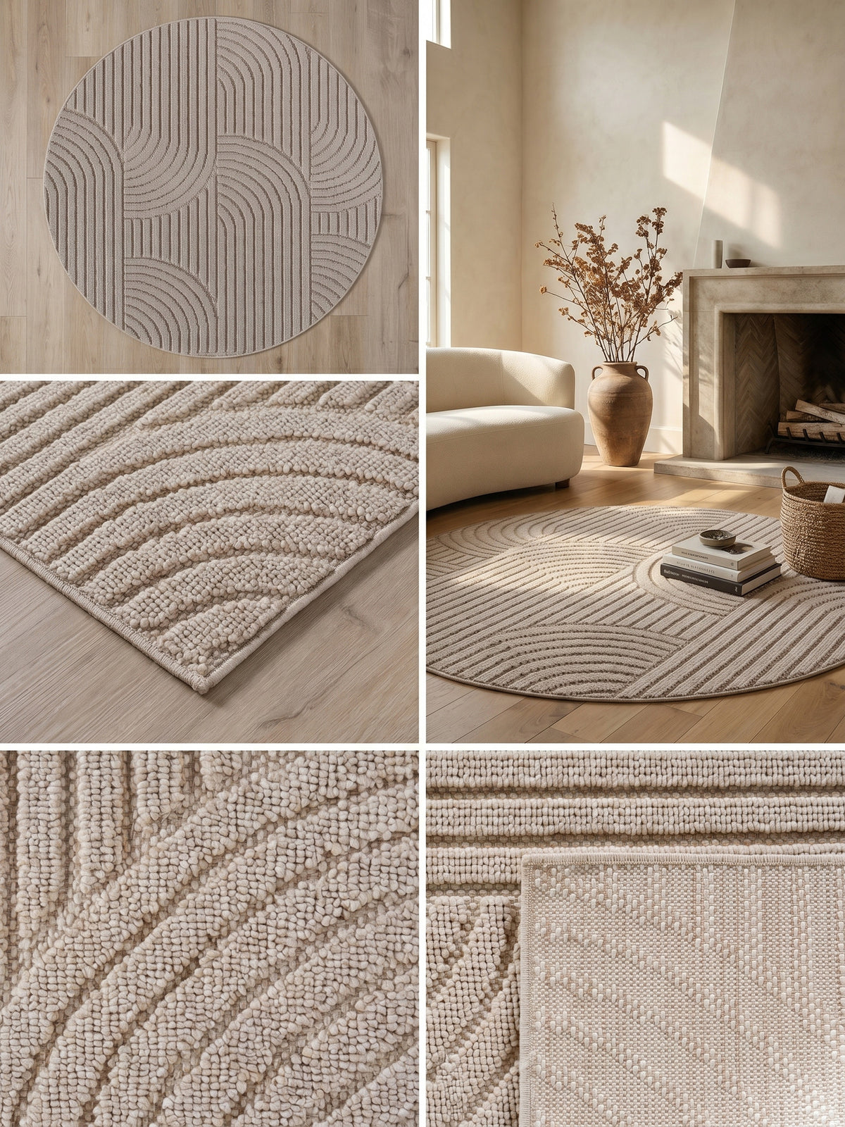 Teppich Beige rund Farbdetail Muster_