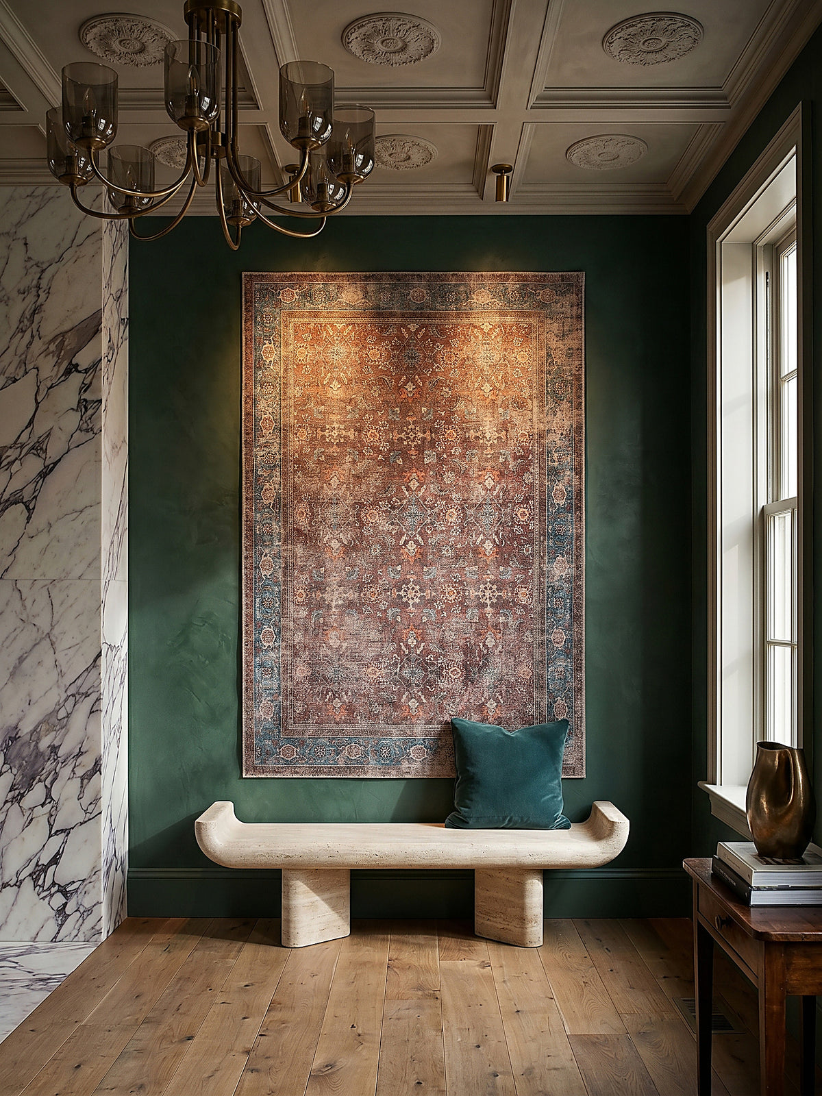 Teppich Rot rechteckig als Wandteppich Wanddekoration Textilkunst Interior Design