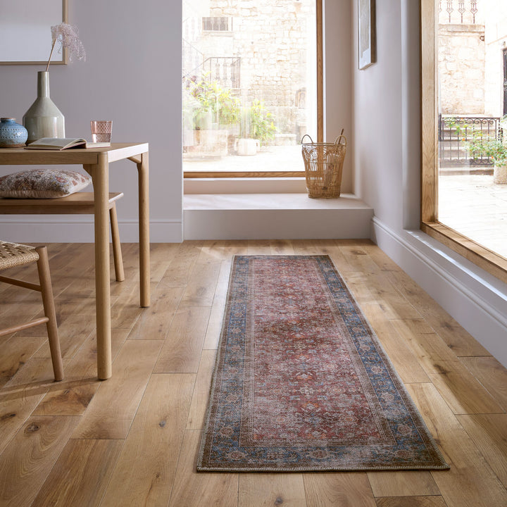 Waschbarer Teppich Vintage Floral Muster - Orientalisch - Wohnzimmer_Rot_Läufer_