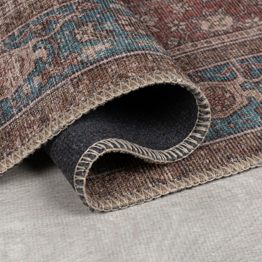 Waschbarer Teppich Vintage Floral Muster - Orientalisch - Wohnzimmer schmutzabweisend_Läufer_