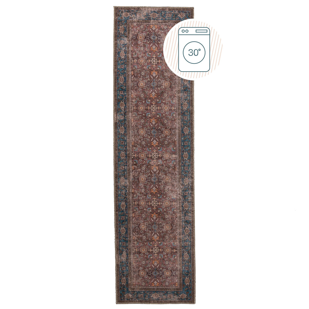 Flachgewebe Teppich waschbar Rot Vintage Orientalischer Used-Look_Läufer_