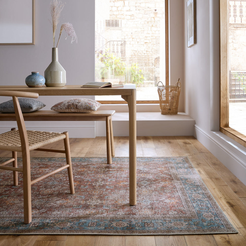 Waschbarer Teppich Vintage Floral Muster - Orientalisch - Wohnzimmer_Rot_Rechteckig_