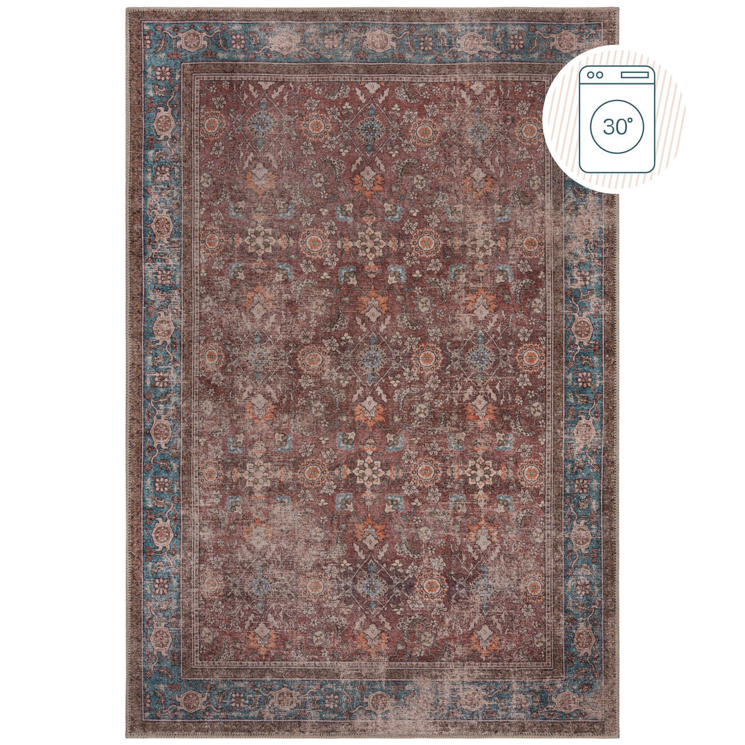 Flachgewebe Teppich waschbar Rot Vintage Orientalischer Used-Look_Rechteckig_