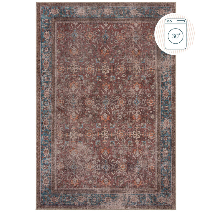 Flachgewebe Teppich waschbar Rot Vintage Orientalischer Used-Look_Rechteckig_