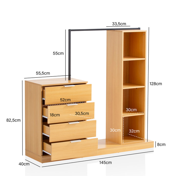 Garderobe Eiche-Dekor 145x136x40cm mit Regal und Kommode