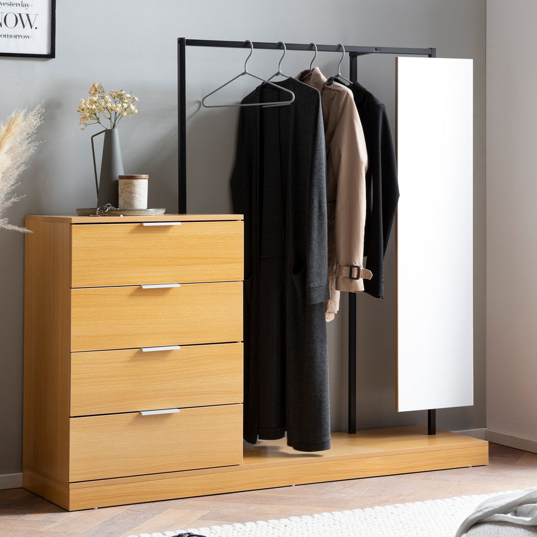 Garderobe Eiche-Dekor 145x138x40,5cm mit Kommode und Spiegel