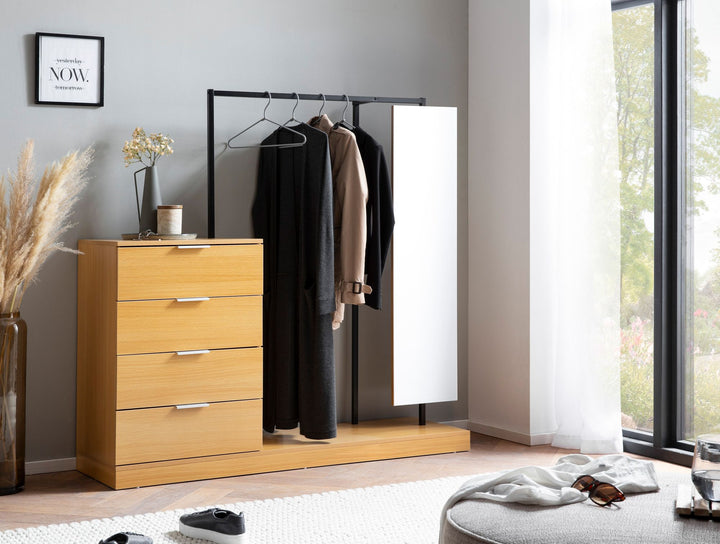 Garderobe Eiche-Dekor 145x138x40,5cm mit Kommode und Spiegel