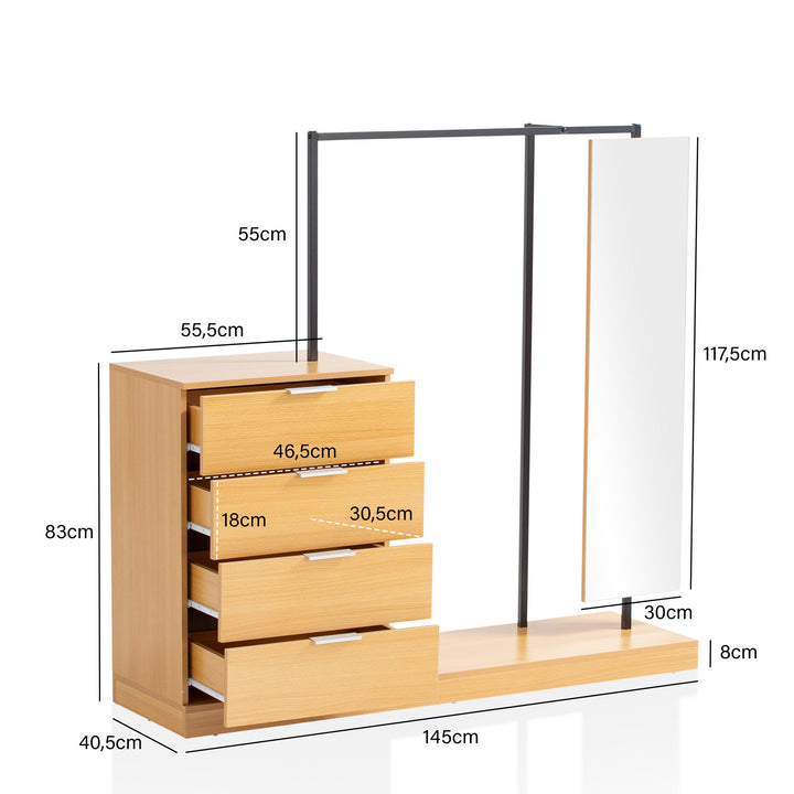 Garderobe Eiche-Dekor 145x138x40,5cm mit Kommode und Spiegel