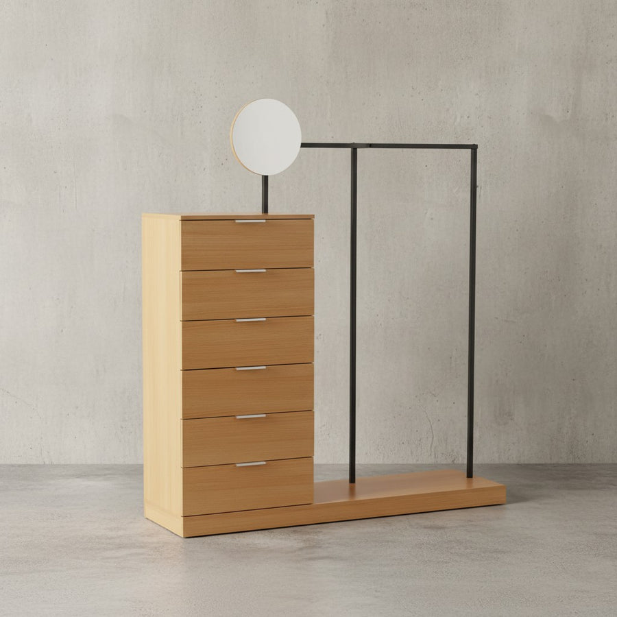 Garderobe Eiche-Dekor 145x165x40 cm Flurgarderobe Modern - Kompaktgarderobe für Schuhe - Jacken - Schals und Mützen - Kleiderständer Flur mit Kommode - Kleiderstange und Spiegel_