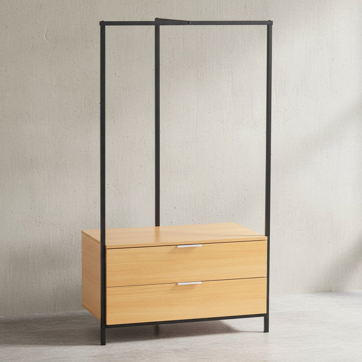 Garderobe Eiche-Dekor 152x85x44 cm Flurgarderobe Modern - Kompaktgarderobe für Schuhe - Jacken - Schals und Mützen - Kleiderständer Flur mit Schubladen und Kleiderstange_