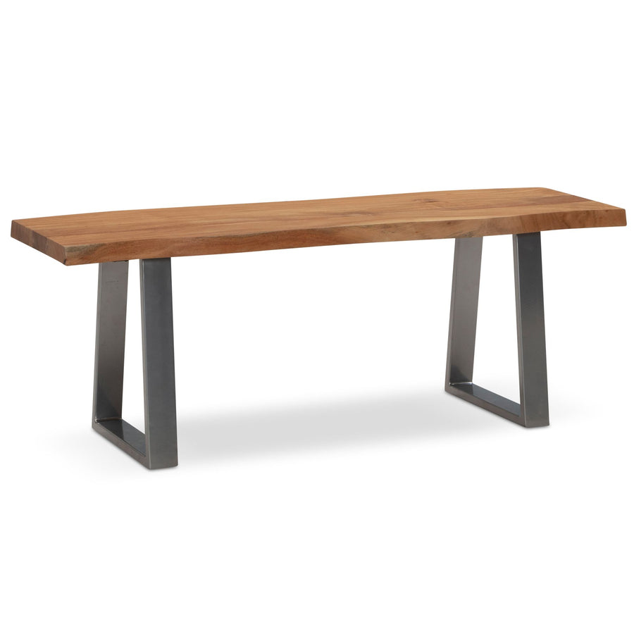 Garderobenbank 120x40x45-5 cm Akazie Massivholz / Metall mit Baumkante - Sitzbank Flur Holzbank Massiv ohne Lehne - Flurbank Modern Eingangsbereich Klein Trapezbeine Schwarz_
