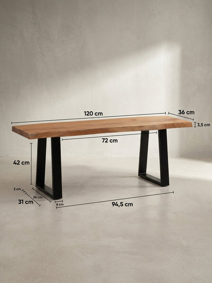 Technische Zeichnung der Garderobenbank mit exakten Maßen: Länge 120 cm, Tiefe 40 cm und Höhe 46 cm für die perfekte Flurplanung._