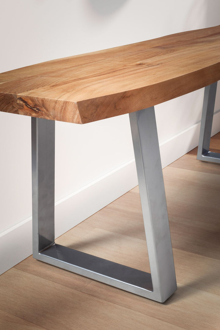 Garderobenbank 120x40x45-5 cm Akazie Massivholz / Metall mit Baumkante - Sitzbank Flur Holzbank Massiv ohne Lehne - Flurbank Modern Eingangsbereich Klein Trapezbeine Schwarz_