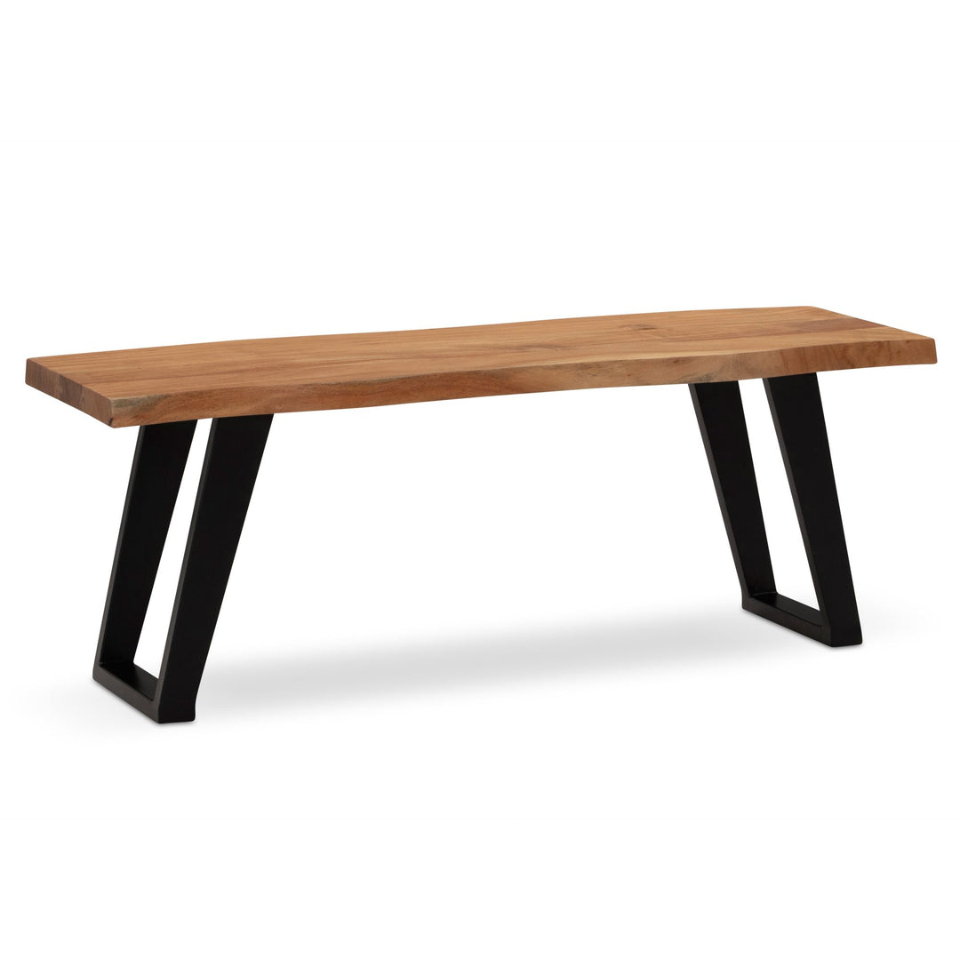 Sitzbank – Akazie Massivholz/Metall, 120x40x45,5 cm, mit Baumkante, U-Beine