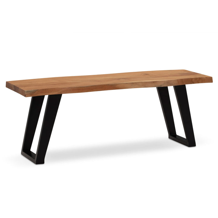 Sitzbank – Akazie Massivholz/Metall, 120x40x45,5 cm, mit Baumkante, U-Beine
