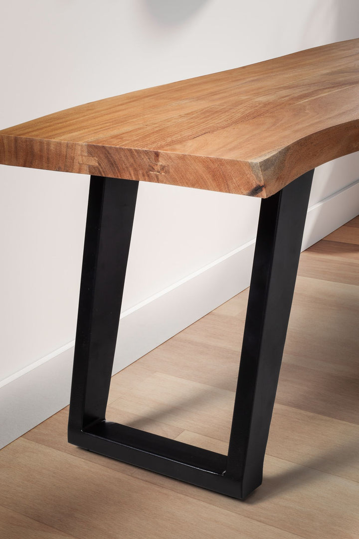 Sitzbank – Akazie Massivholz/Metall, 120x40x45,5 cm, mit Baumkante, U-Beine
