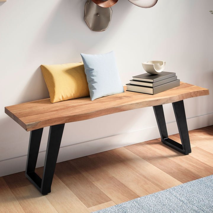 Sitzbank – Akazie Massivholz/Metall, 120x40x45,5 cm, mit Baumkante, U-Beine