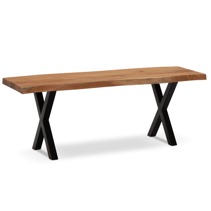 Sitzbank – Akazie/Massivholz/Metall, 120x40x45,5 cm, Baumkante, ohne Lehne