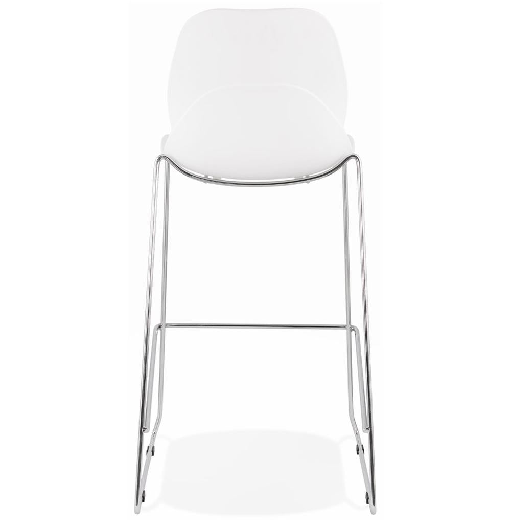 Eleganter Designhocker - Weißer Sitz - verchromte Beine - 49cm Fußabstand - verleiht jeder Kücheninsel einen mondänen Touch._