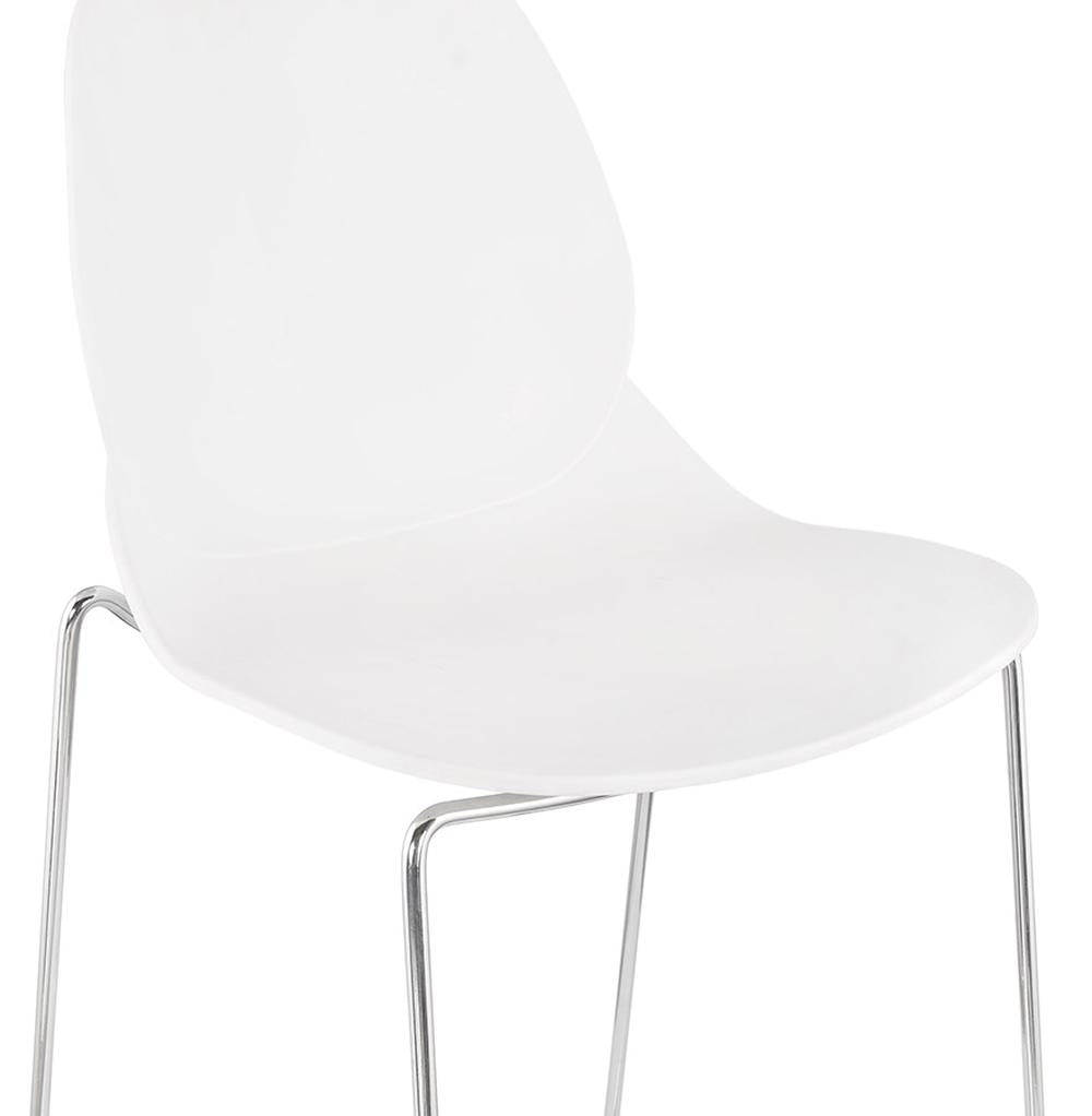 QUIRON Design Barhocker in Weiß-Chrom - 75cm Sitzhöhe - verchromtes Gestell - weißer Sitz - modernes Design für helle - offene Küchen._