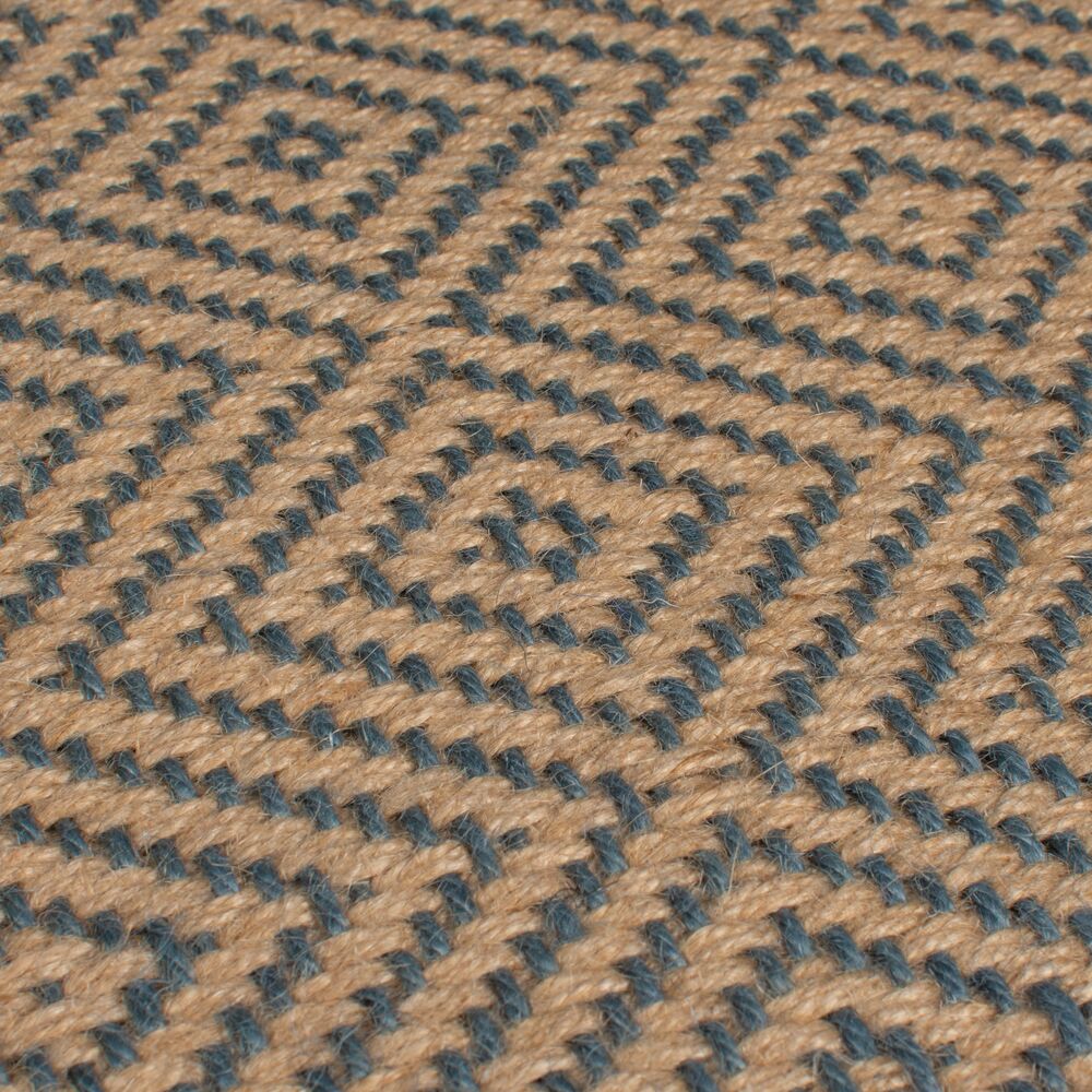 Geometrischer Jute-Teppich mit Naturkautschuk - hochdicht_Braun-Blau_Rechteckig_