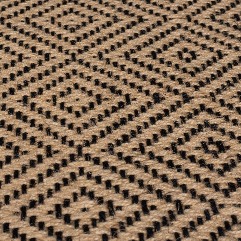 Geometrischer Jute-Teppich mit Naturkautschuk - hochdicht_Braun-Schwarz_Rechteckig_