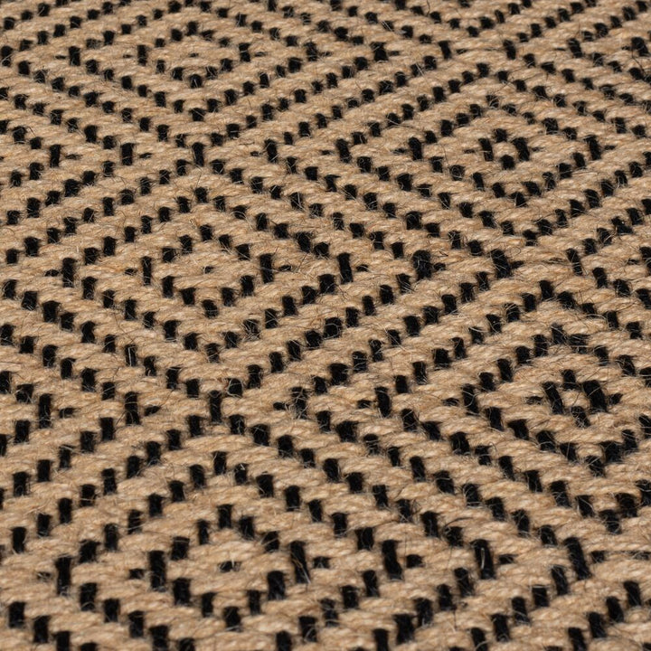Geometrischer Jute-Teppich mit Naturkautschuk - hochdicht_Braun-Schwarz_Rechteckig_