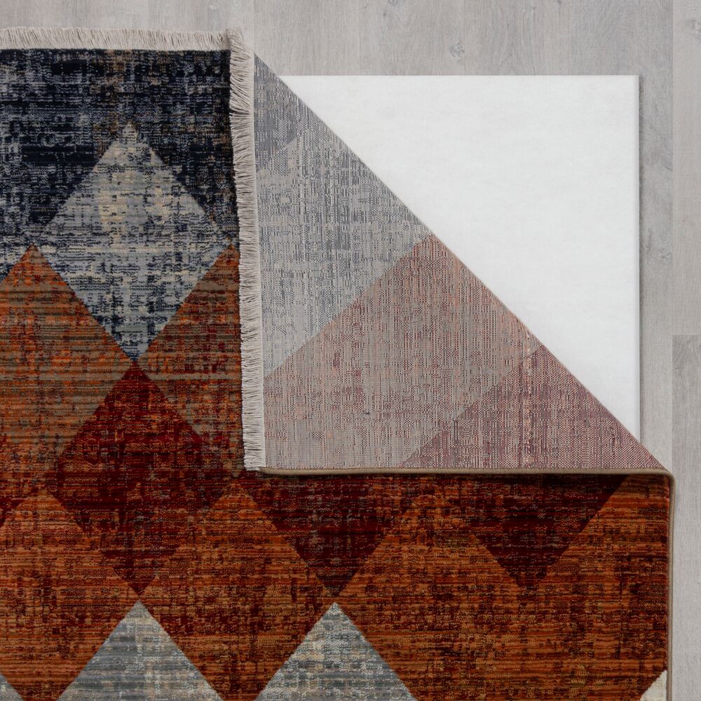 Teppich OGMORE Rauten-Geometrie Rot-Blau Fransen handgewebt Rechteckig