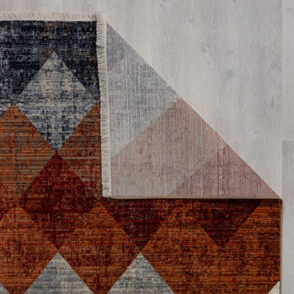 Teppich OGMORE Rauten Rot-Blau Fransen Rückseite Detail Rechteckig_