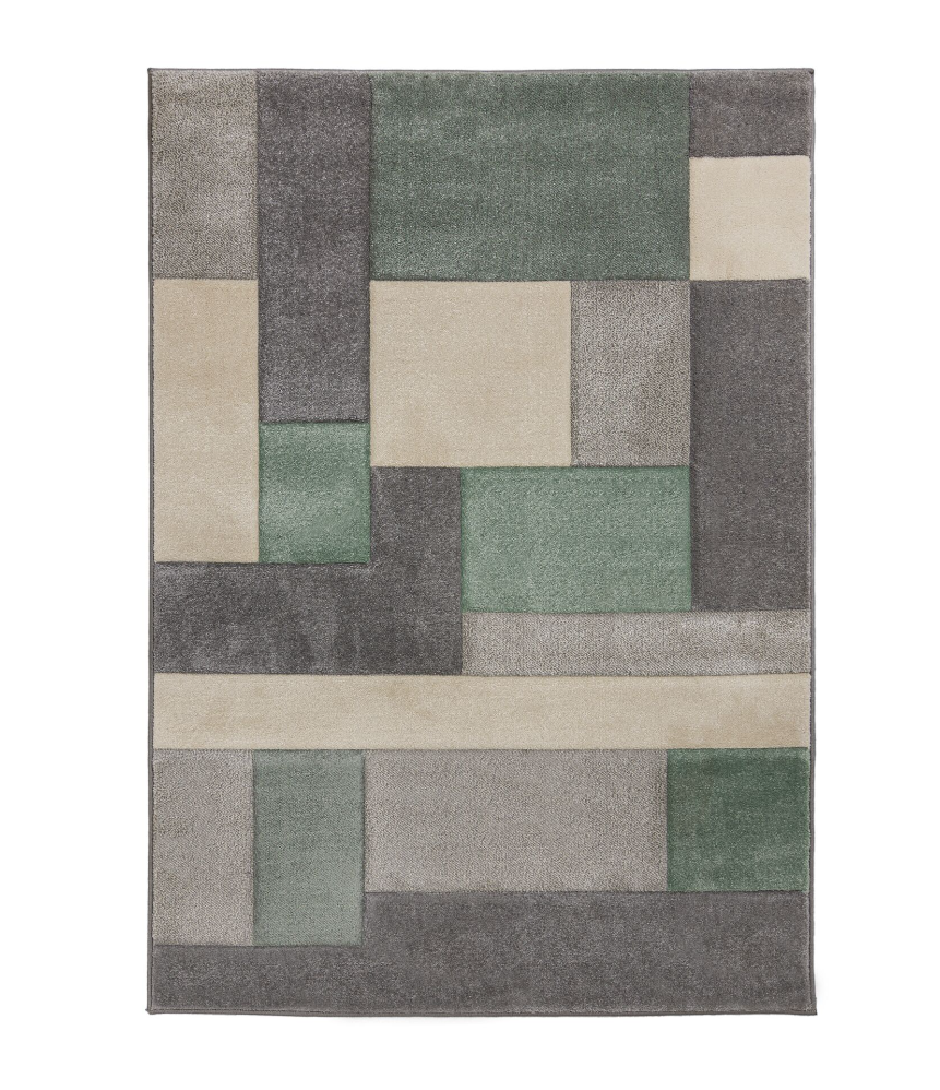 Geometrischer Teppich in aktuellen Trendfarben_Grün-Grau_Rechteckig_