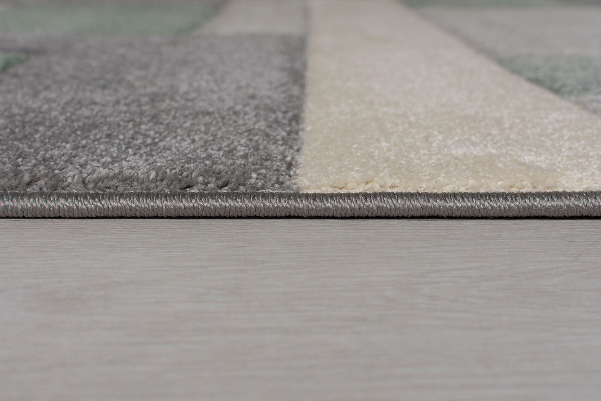 Geometrischer Teppich in aktuellen Trendfarben_Grün-Grau_Rechteckig_