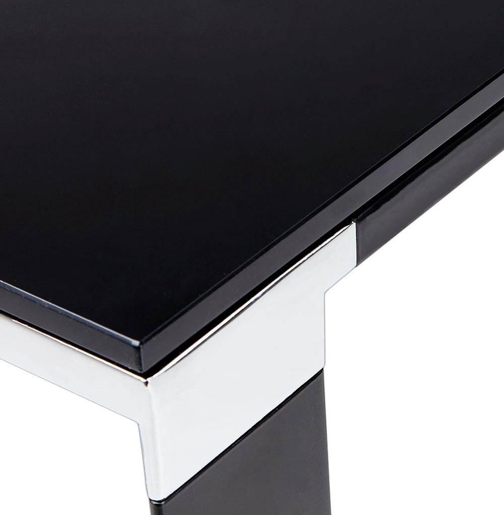 Designer-Bürotisch Nahaufnahme - Verchromte Eckverbindungen - robustes Kufengestell - ideal für moderne Arbeitsplätze. Kadima Design._