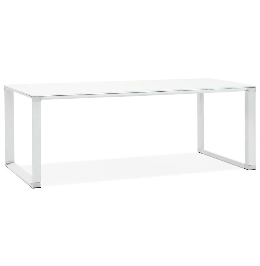 Großer Glasschreibtisch KERIX - 200x100cm - weiße Tischplatte - Chromelemente - ideal für Chefbüros und Konferenzräume. Kadima Design._