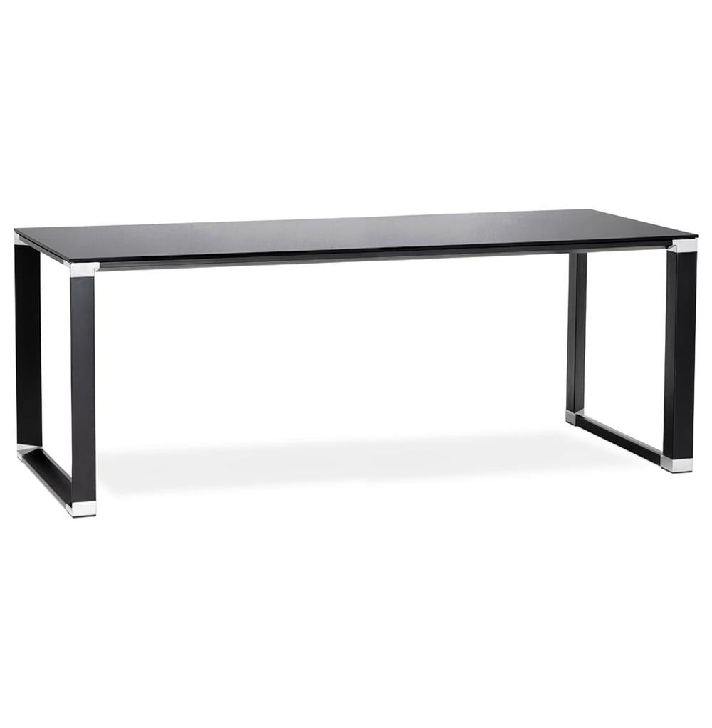 Großer Glasschreibtisch KERIX - 200x100cm - schwarze Tischplatte - Chromelemente - ideal für Chefbüros und Konferenzräume. Kadima Design._